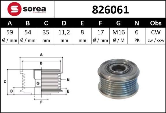 Sera 826061 - Ремъчна шайба, генератор vvparts.bg