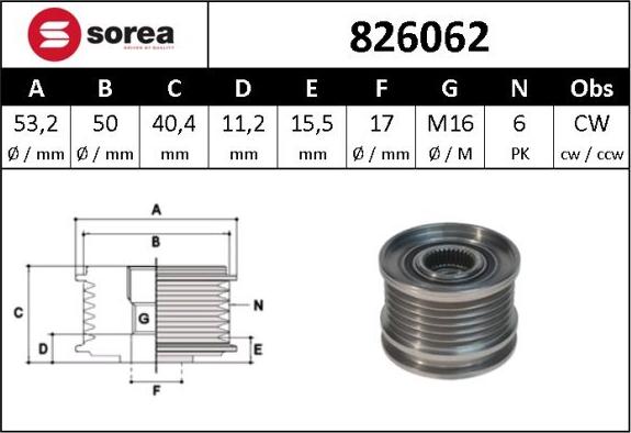 Sera 826062 - Ремъчна шайба, генератор vvparts.bg