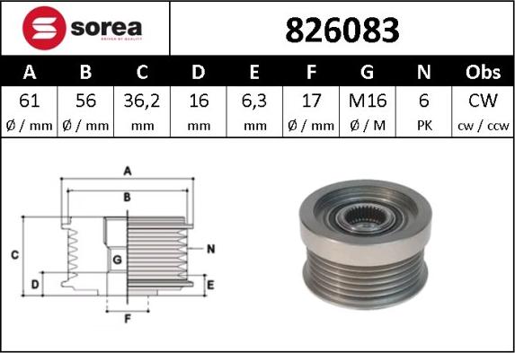 Sera 826083 - Ремъчна шайба, генератор vvparts.bg