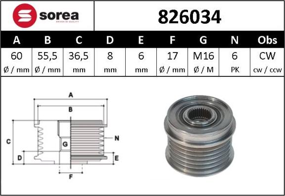 Sera 826034 - Ремъчна шайба, генератор vvparts.bg