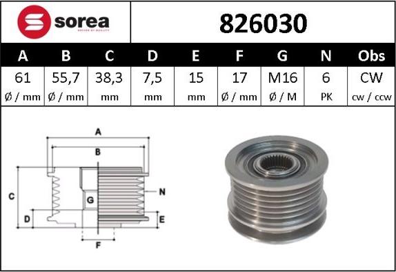 Sera 826030 - Ремъчна шайба, генератор vvparts.bg