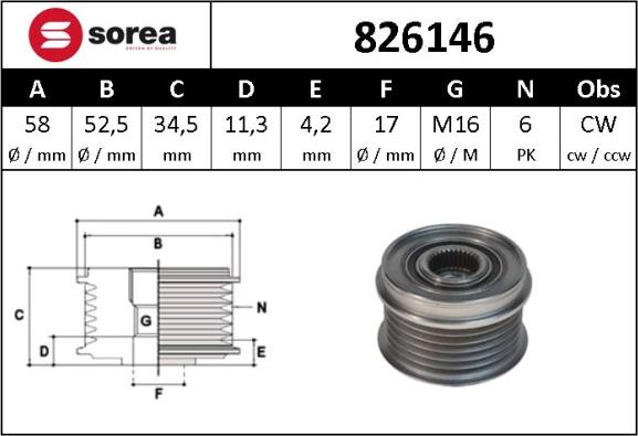 Sera 826146 - Ремъчна шайба, генератор vvparts.bg