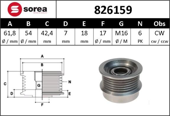 Sera 826159 - Ремъчна шайба, генератор vvparts.bg