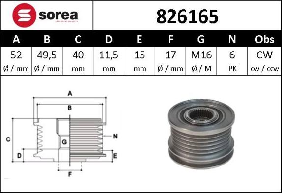 Sera 826165 - Ремъчна шайба, генератор vvparts.bg