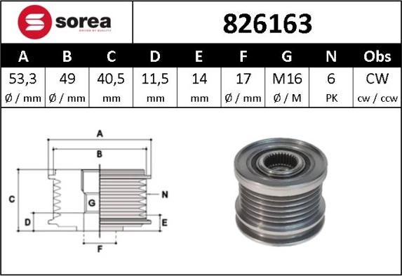 Sera 826163 - Ремъчна шайба, генератор vvparts.bg