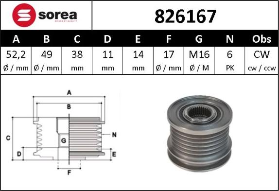 Sera 826167 - Ремъчна шайба, генератор vvparts.bg