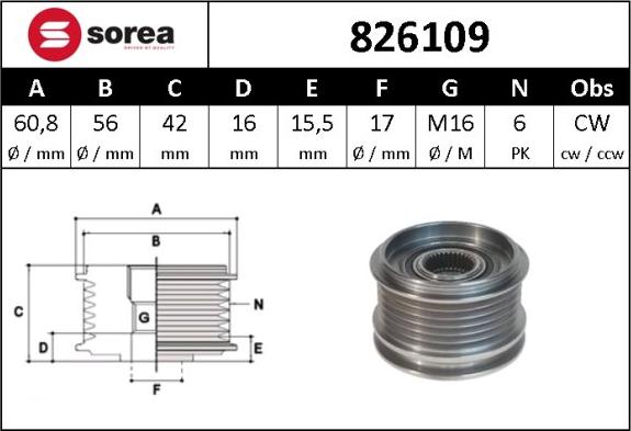 Sera 826109 - Ремъчна шайба, генератор vvparts.bg