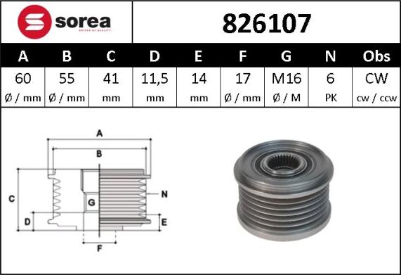 Sera 826107 - Ремъчна шайба, генератор vvparts.bg