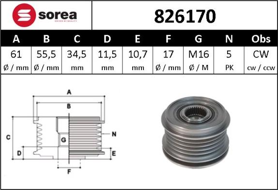 Sera 826170 - Ремъчна шайба, генератор vvparts.bg