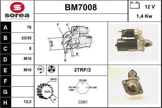 Sera BM7008 - Стартер vvparts.bg