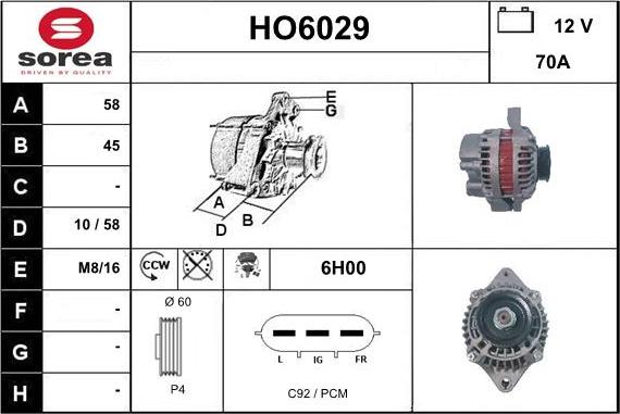 Sera HO6029 - Генератор vvparts.bg