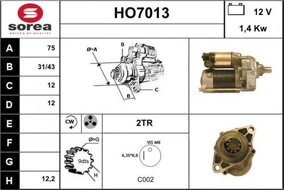 Sera HO7013 - Стартер vvparts.bg