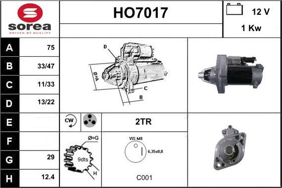 Sera HO7017 - Стартер vvparts.bg