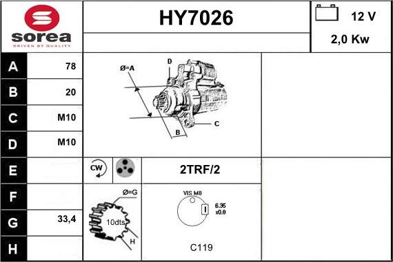 Sera HY7026 - Стартер vvparts.bg