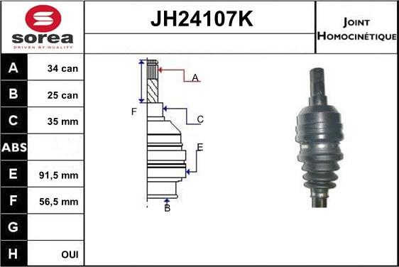 Sera JH24107K - Каре комплект, полуоска vvparts.bg