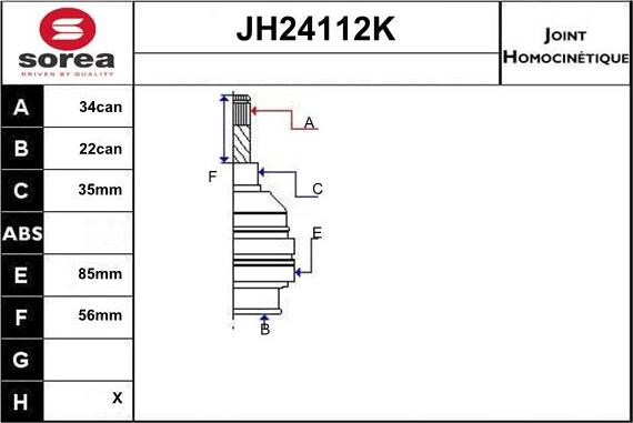 Sera JH24112K - Каре комплект, полуоска vvparts.bg