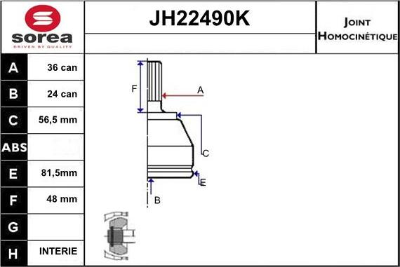 Sera JH22490K - Каре комплект, полуоска vvparts.bg