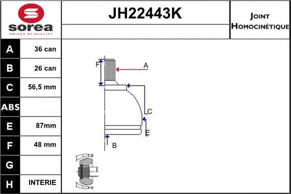 Sera JH22443K - Каре комплект, полуоска vvparts.bg