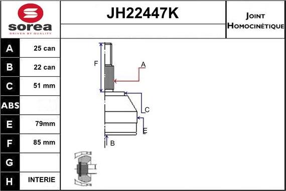 Sera JH22447K - Каре комплект, полуоска vvparts.bg