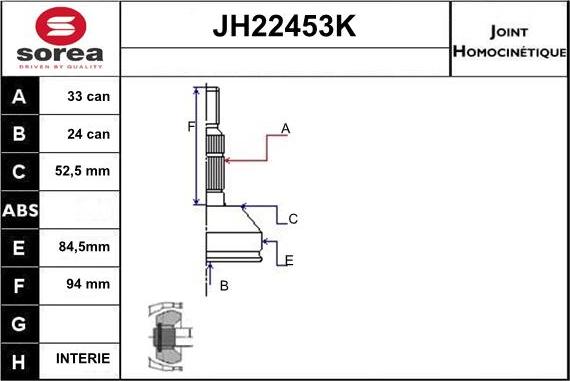 Sera JH22453K - Каре комплект, полуоска vvparts.bg