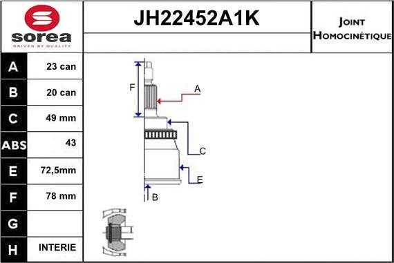Sera JH22452A1K - Каре комплект, полуоска vvparts.bg