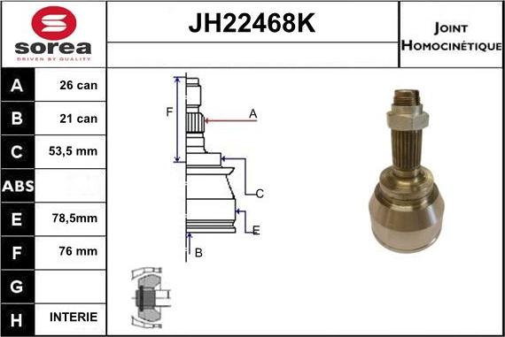 Sera JH22468K - Каре комплект, полуоска vvparts.bg