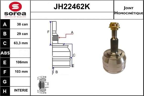 Sera JH22462K - Каре комплект, полуоска vvparts.bg