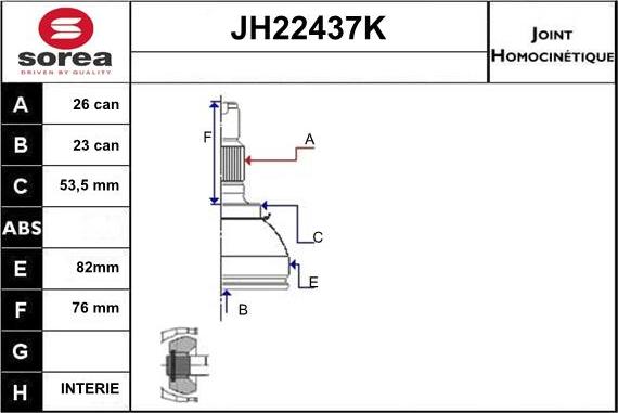 Sera JH22437K - Каре комплект, полуоска vvparts.bg