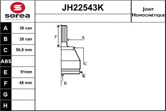 Sera JH22543K - Каре комплект, полуоска vvparts.bg