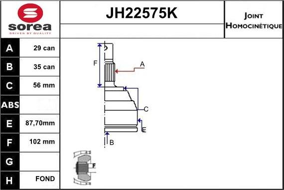 Sera JH22575K - Каре комплект, полуоска vvparts.bg