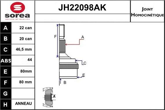 Sera JH22098AK - Каре комплект, полуоска vvparts.bg