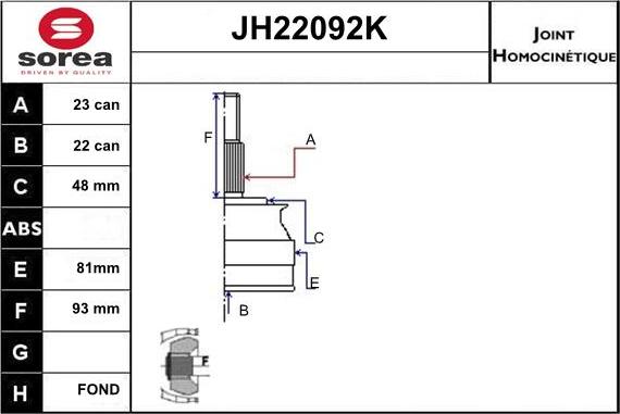 Sera JH22092K - Каре комплект, полуоска vvparts.bg