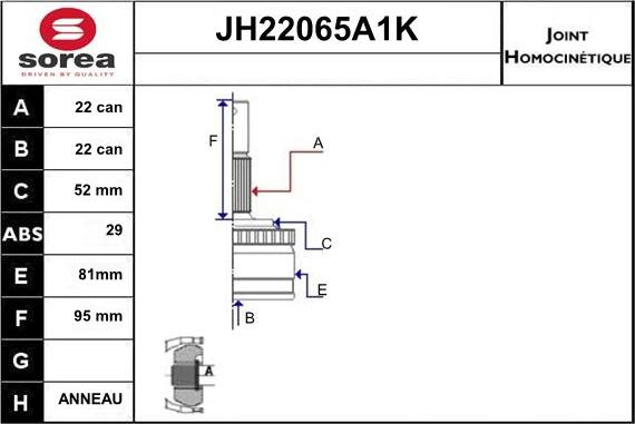 Sera JH22065A1K - Каре комплект, полуоска vvparts.bg
