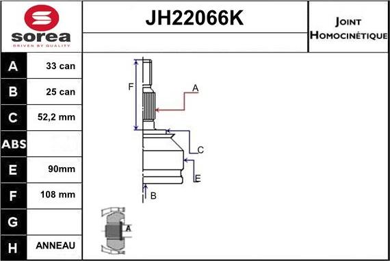 Sera JH22066K - Каре комплект, полуоска vvparts.bg