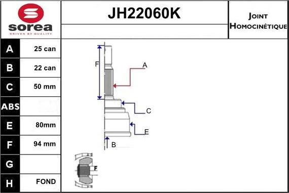 Sera JH22060K - Каре комплект, полуоска vvparts.bg