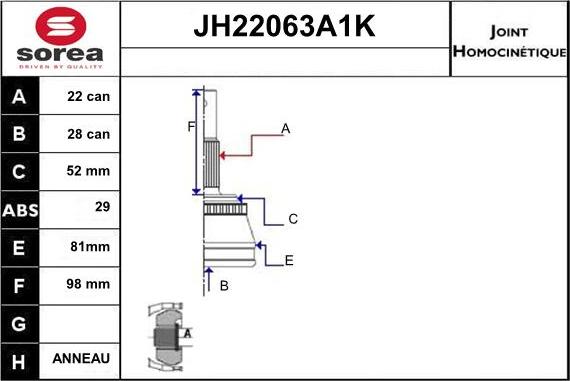 Sera JH22063A1K - Каре комплект, полуоска vvparts.bg
