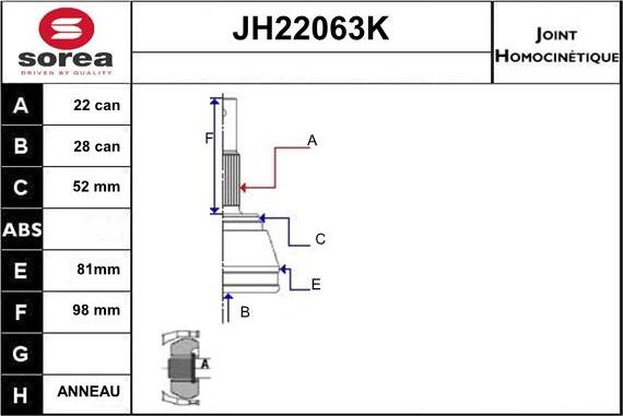 Sera JH22063K - Каре комплект, полуоска vvparts.bg