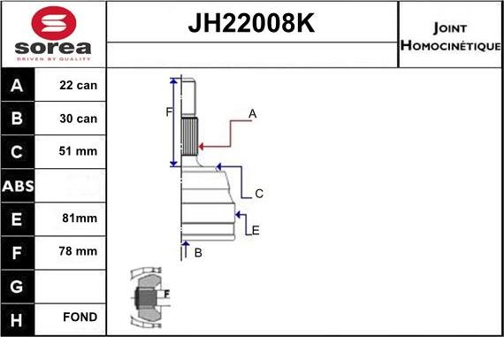 Sera JH22008K - Каре комплект, полуоска vvparts.bg