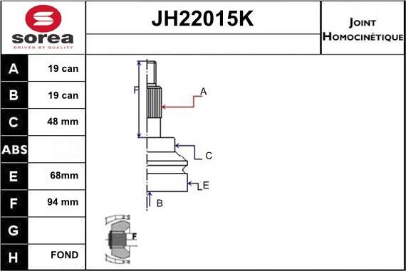 Sera JH22015K - Каре комплект, полуоска vvparts.bg