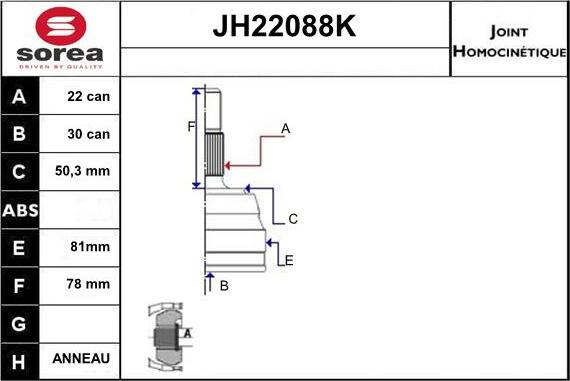 Sera JH22088K - Каре комплект, полуоска vvparts.bg