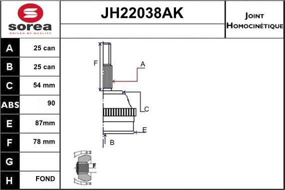 Sera JH22038AK - Каре комплект, полуоска vvparts.bg