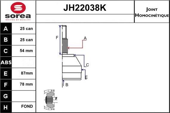 Sera JH22038K - Каре комплект, полуоска vvparts.bg