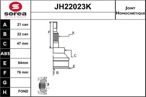 Sera JH22023K - Каре комплект, полуоска vvparts.bg