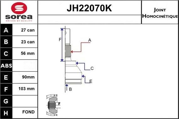 Sera JH22070K - Каре комплект, полуоска vvparts.bg