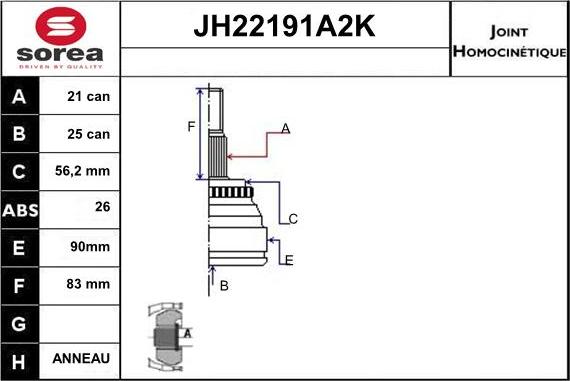 Sera JH22191A2K - Каре комплект, полуоска vvparts.bg