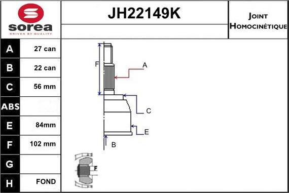 Sera JH22149K - Каре комплект, полуоска vvparts.bg