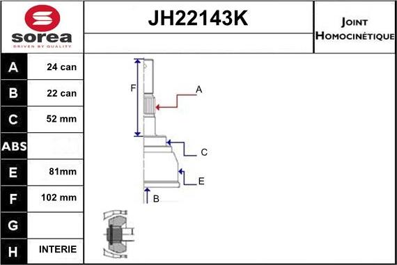 Sera JH22143K - Каре комплект, полуоска vvparts.bg