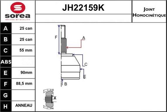 Sera JH22159K - Каре комплект, полуоска vvparts.bg