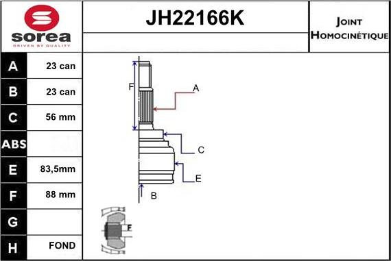 Sera JH22166K - Каре комплект, полуоска vvparts.bg