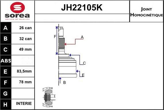 Sera JH22105K - Каре комплект, полуоска vvparts.bg